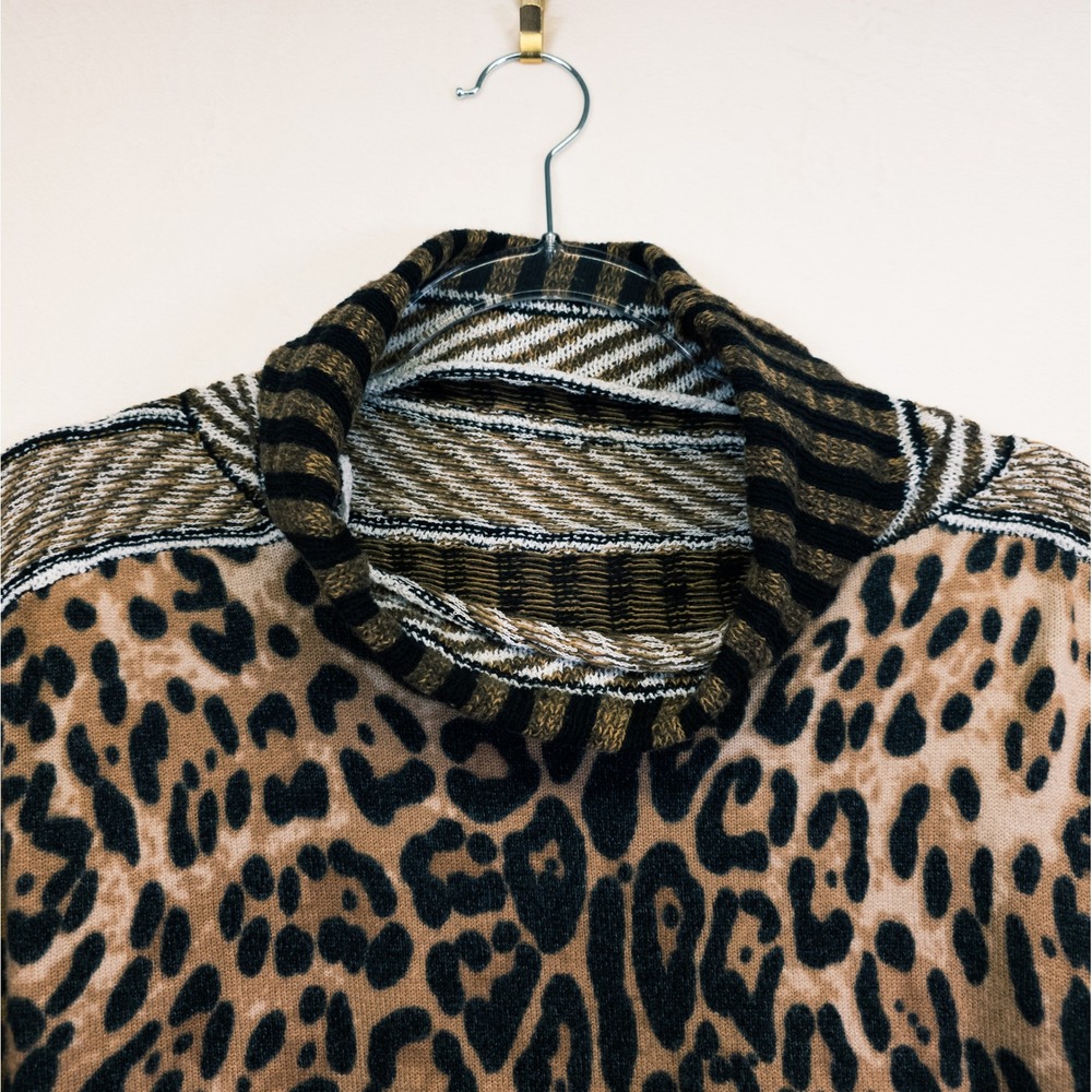 Gimmicks Sweater Womens L Brown Leopard Print Mixed Media Boho Indie Mob Wife - Picture 14 of 16